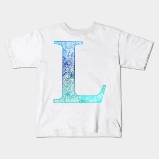 Floral Letter Capital L Blue Kids T-Shirt